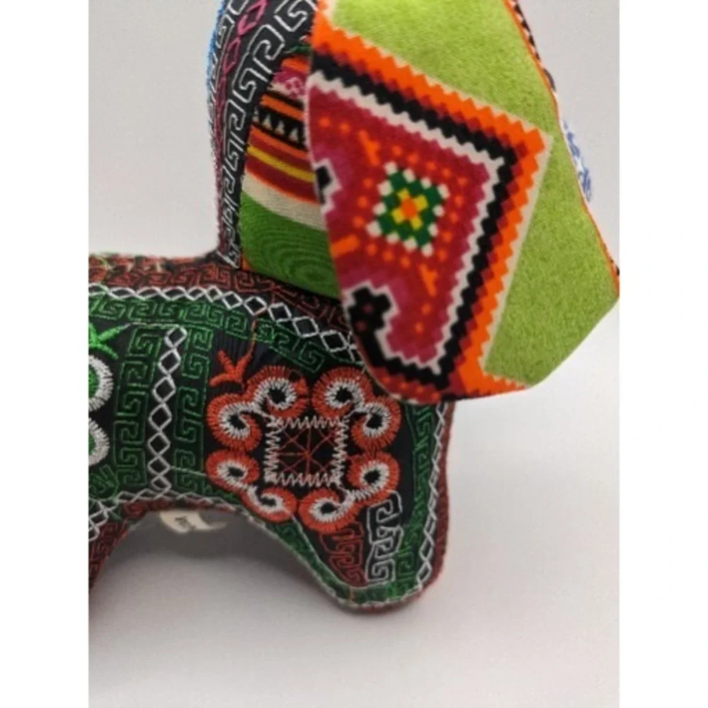 Fabric Brocade Pattern‎ Dog Made in Vietnam Bright Colors 6.5 Inch Patchwork EUC